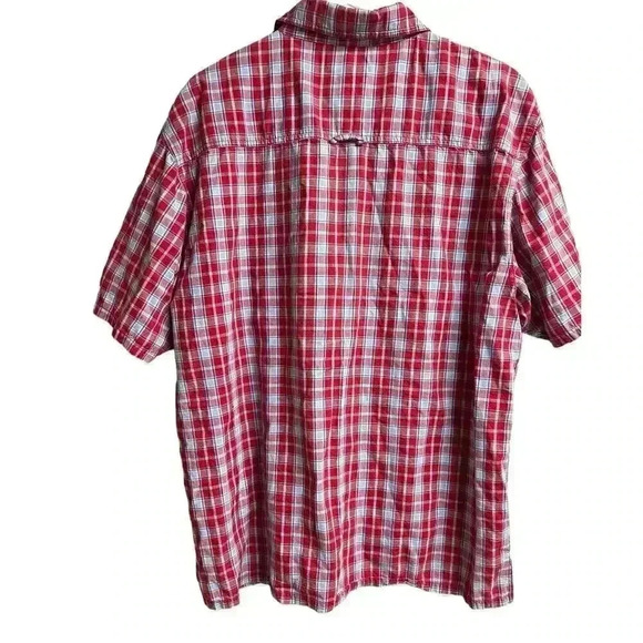 Bugle Boy Vintage Men's Large Plaid Denim Pocket Hawaiian Flowers Shirt 90s - Picture 9 of 9